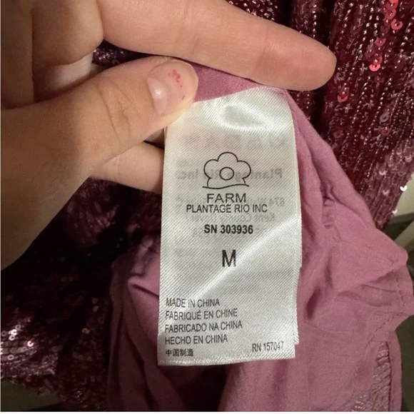 Farm Rio Hearts Sequin Long Puff Sleeve Mini Dress Sz M NWT - Picture 14 of 16